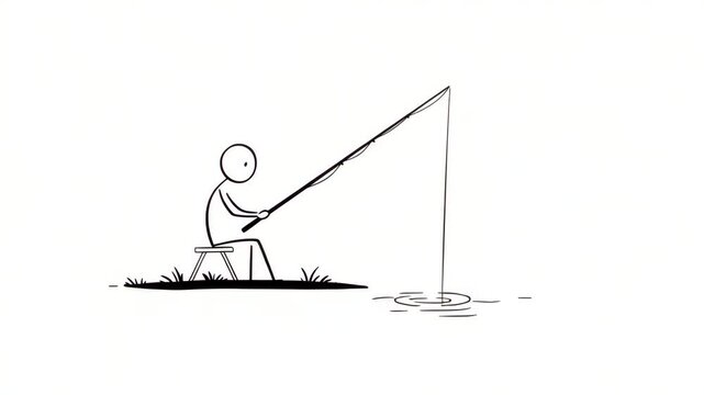Stick figure fishing illustration for leisure activity