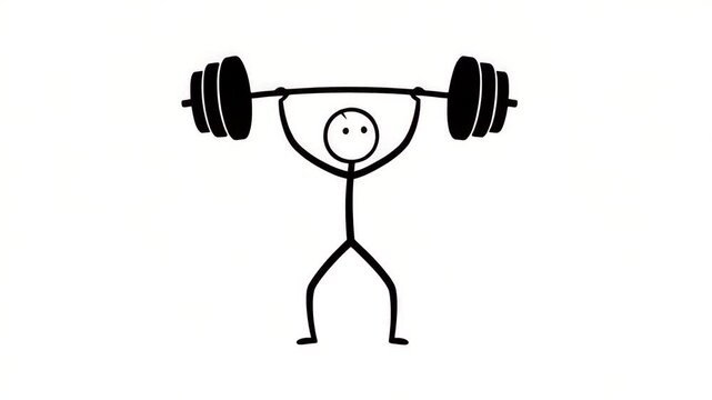 Stick figure lifting barbell illustration