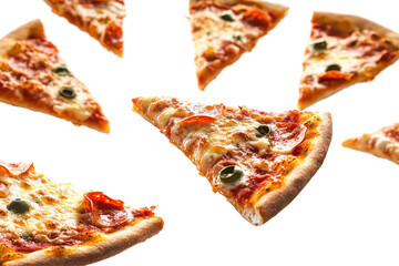 Pepperoni pizza slices float in dark space a cheesy savory feast