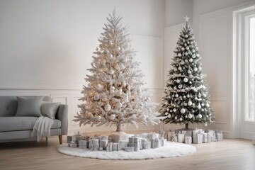 Elegant white & silver Christmas tree, minimalist decor , stylish, holiday