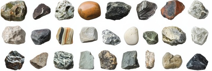 Assorted rocks of various shapes, colors, and textures