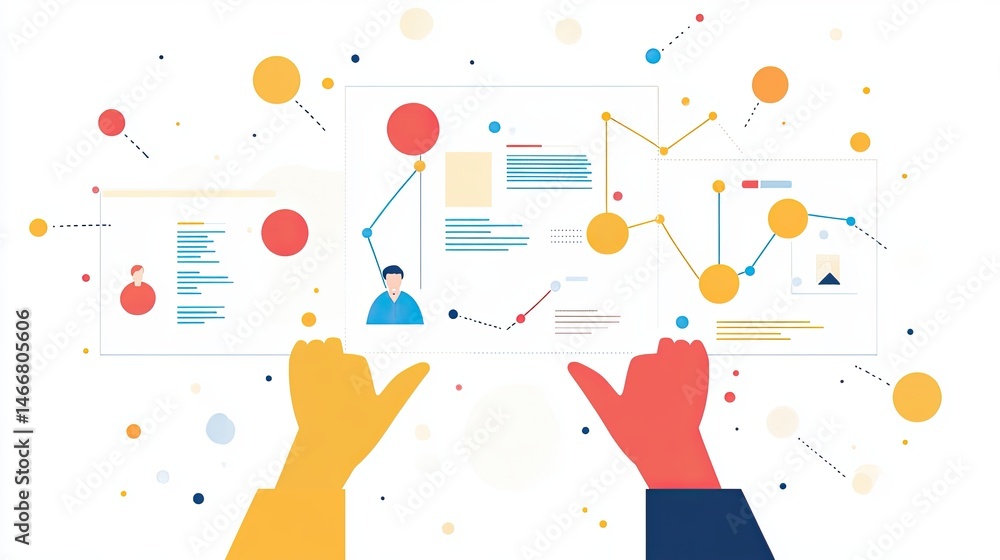 Poster conceptual vector illustration showcasing data analysis and collaborative teamwork