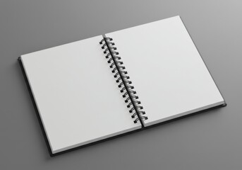 Open spiral notebook mockup on gray background for sketches, notes, and presentations