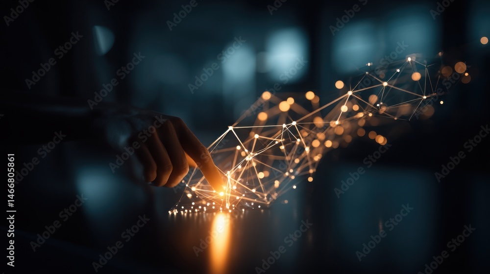 Poster client engagement mesh icon concept depicting multi-point connections for enhanced communication and