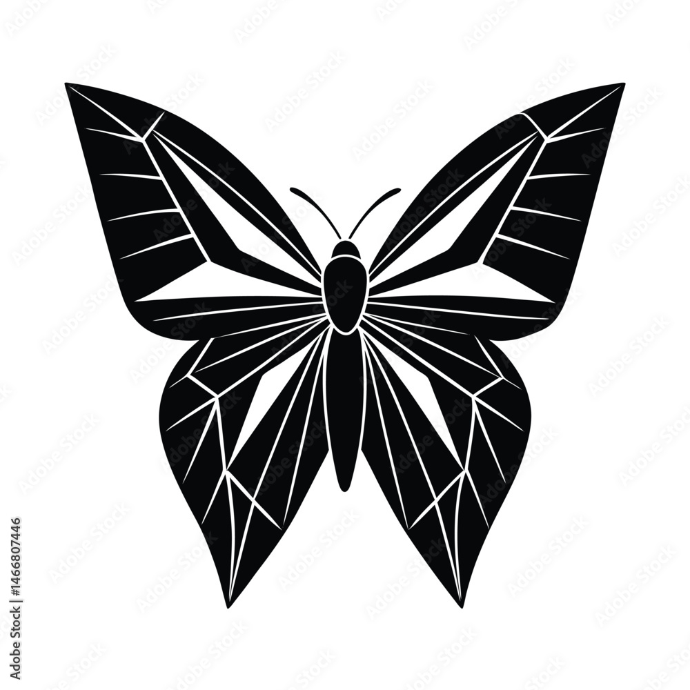 Poster elegant monochrome vector illustration of a butterfly featuring geometric and symmetrical design ele