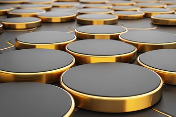 Abstract pattern of black and gold cylinders
