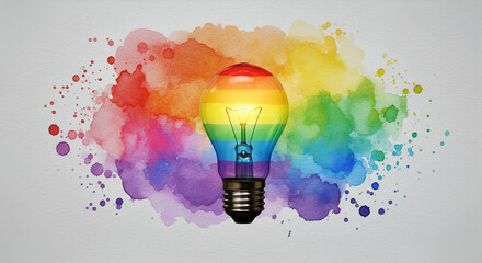 Light bulb with rainbow color splash