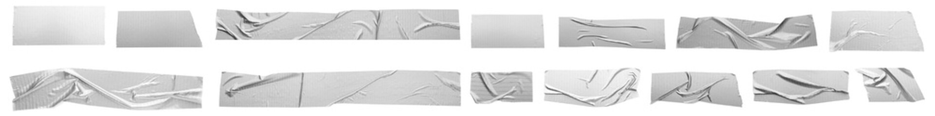 Adhesive tape pieces isolated on white, set