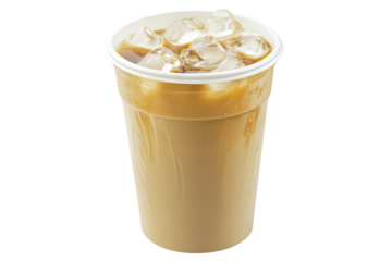 Refreshing iced latte in a clear plastic cup ice cubes visible at the top