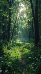 Obraz premium Sunlight Path Through Lush Forest
