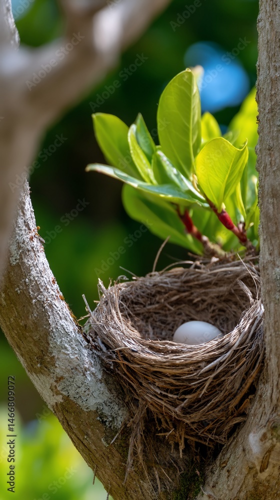 Poster nest with egg in a tree