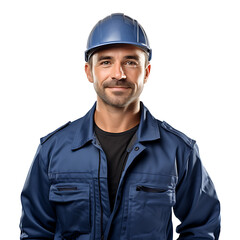 Fototapeta premium Happy Technician in Blue Uniform isolated on transparent background