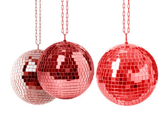 Three shiny disco balls on white background