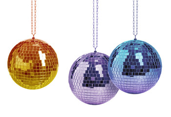 Different shiny disco balls on white background