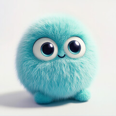 Obraz premium Cute fluffy turquoise creature smiling on white background