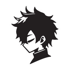 silhouette head boy anime avatar image vector illustration