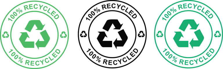 100% Recycled Eco Stamp Logo – Green Environment Friendly Label Icon