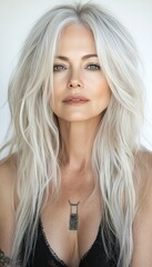 Naklejka premium Portrait Beautiful Gray Haired Mature Woman, Silver, Beauty, and Confidence at Any Age