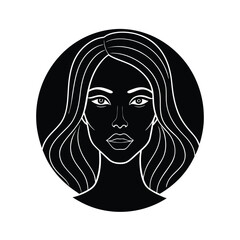 Silhouette of a beautiful woman with long flowing hair in a black and white graphic style perfect for design elements.
