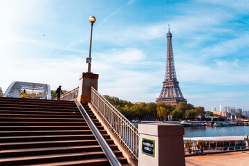 Eiffel Tower and Passerelle Debilly Bridge in the morning in the City of Paris, France, Europe © BrookelynnBliss