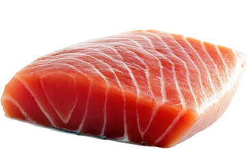 Salmon steaks red flesh laced with white fat rests on black