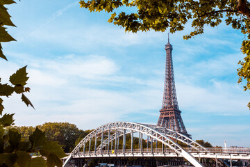 The Eiffel Tower behind the Passerelle Debilly bridge in Paris, France, City of Love. © BrookelynnBliss
