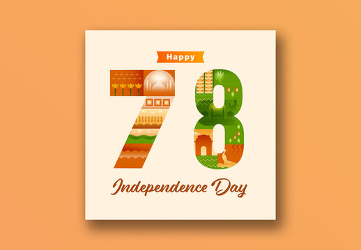 Social Media Post 78 Years of Independence Day with Indian Culture or Heritage Editable Design for National Festival Celebration.