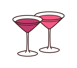 Minimalistic line art illustration of two clinking martini glasses