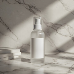 Elegant Minimalist Cosmetic Product Mockup Frosted Glass Bottle with Blank Label, Perfect for Branding and Packaging Design