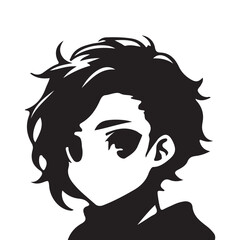 silhouette head boy anime avatar image vector illustration