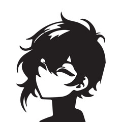 silhouette head boy anime avatar image vector illustration