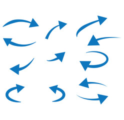 Set of long blue curve arrow icon vector . blue curve arrow icon set. long arrow icon set. curve arrow vector illustration. Curved or arch arrow icon isolated.