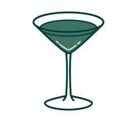 Minimalistic line art illustration of clinking martini glass on white background.