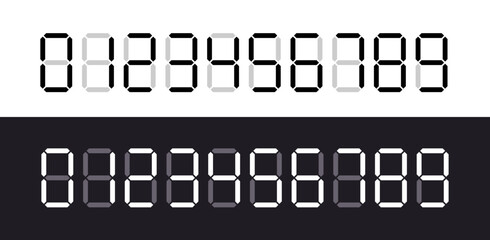 Black and white digital numbers. Digital display for calculators or digital clock. 