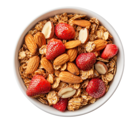 Cereal with strawberries and almonds Beans on transparent background