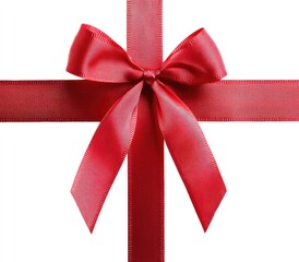 Red satin ribbon bow, crisscrossed design, elegant wrapping
