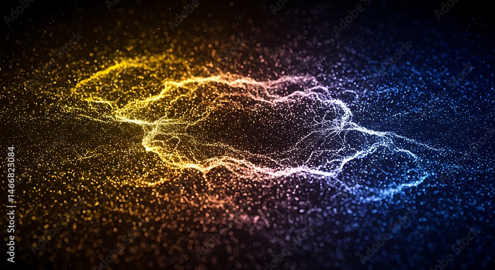Poster abstract particle wave with yellow to blue gradient