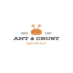 Creative logo combining an ant and bread, symbolizing hard work and nourishment. Ideal for bakeries, food brands, or creative businesses. Vector, isolated, and fully editable.
