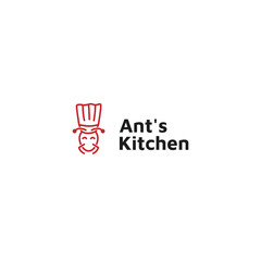A fun and creative logo featuring an ant dressed as a chef, symbolizing cooking, food, and creativity. Named Ants Kitchen, this logo is perfect for restaurants, catering services