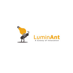 A unique and symbolic logo design featuring an ant carrying a light bulb, representing intelligence, strength, teamwork, and bright ideas. Perfect for creative agencies, innovation brands, electrical 