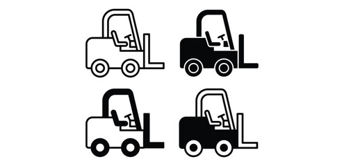 Forklift Icons Set Simple Minimalist Industrial Vehicle Silhouettes Black and White Color Vector Design