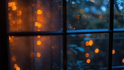 Rainy window, warm lights