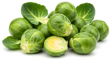 Fresh green Brussels sprouts pile, showcasing healthy eating habits and vibrant vegetable ingredients for culinary creations and nutritious recipes in food photography.