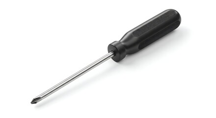 Screwdriver with Black Handle on White Background