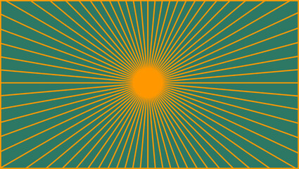 Vintage Sunburst Background with Retro Green and Gold Colors, Aesthetic Design
