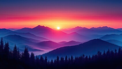 Fototapeta premium Vibrant Sunrise Mountain Range.