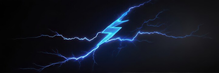 A vibrant neon blue lightning bolt streaks across a black background , strike, background, futuristic
