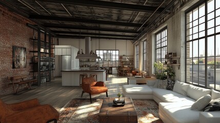 Industrial loft apartment interior design
