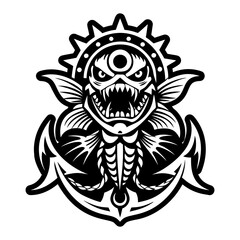 A glyph style icon of sea monster symbol