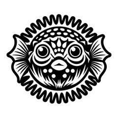 A solid style icon of pufferfish tattoo © creativestall
